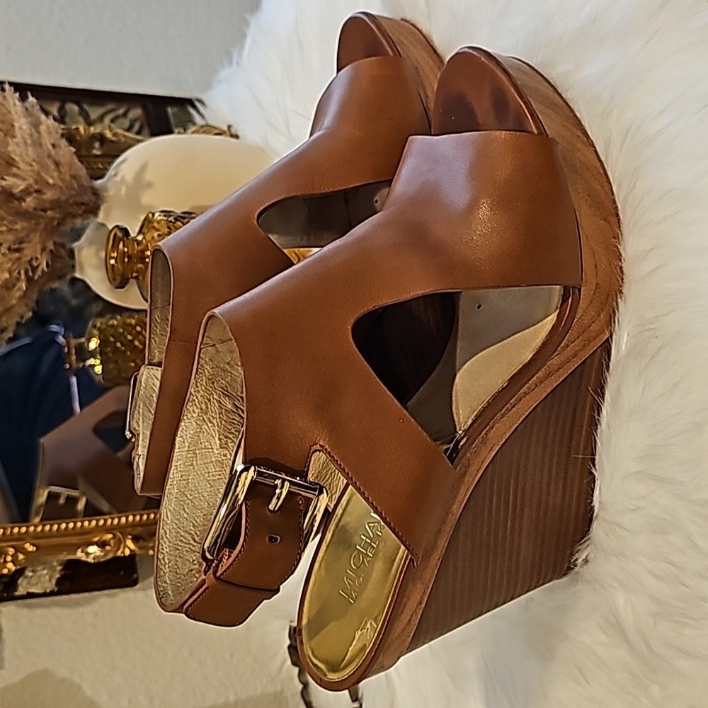 Michael Kors Brown Leather Wedges 9.5
